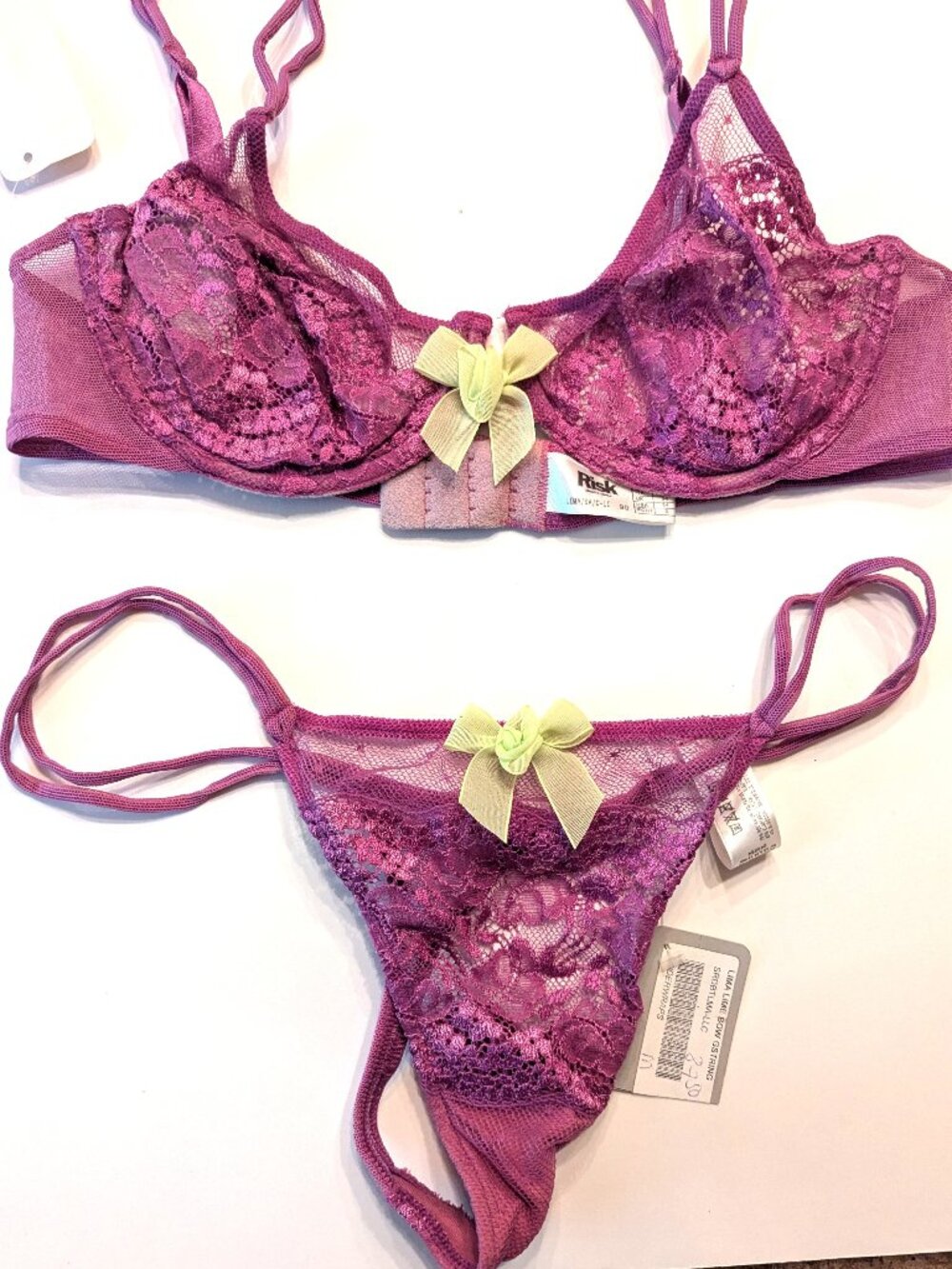 Andres Sarda Purple Lace Bra and G-string set